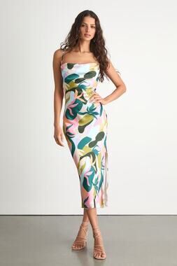 NWT Lulus Midiana Multi Abstract Floral Tie-Back Midi Dress Cruisewear Resort XS